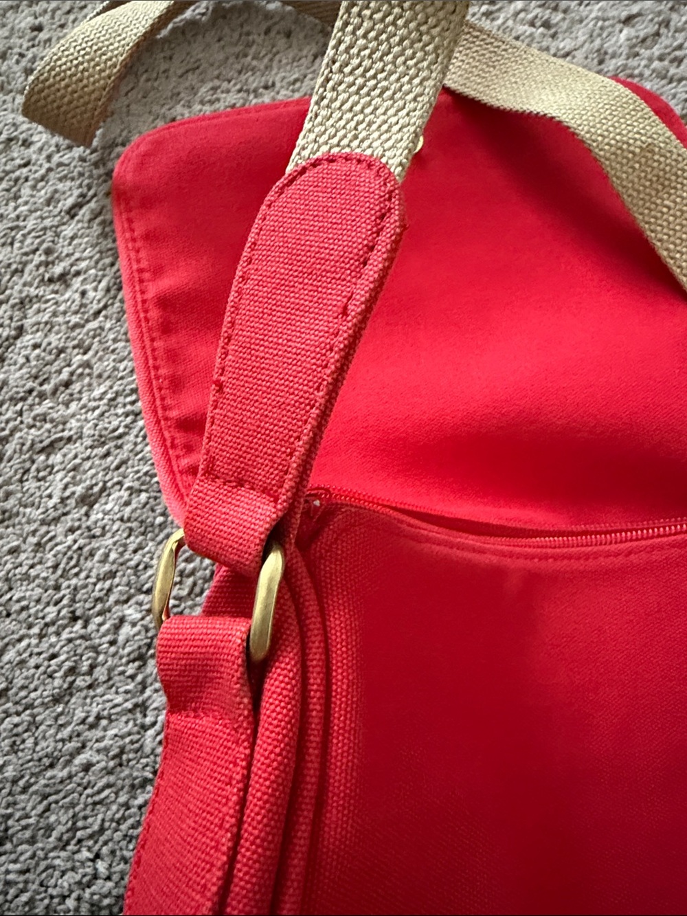 Red Canvas Crossbody Bag with Beige Strap - Picture 11 of 11